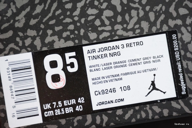 (W) Laser Jordan Orange 3 Air Retro CK9246-108 0727
